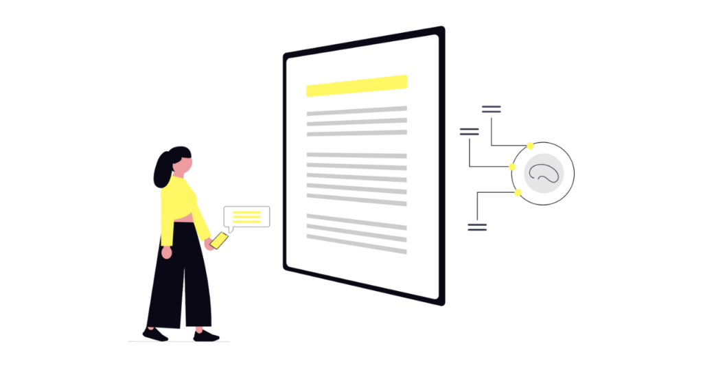 スマートフォンでセルフバック案件の情報を読みながら手順を進める初心者ユーザーのイラスト